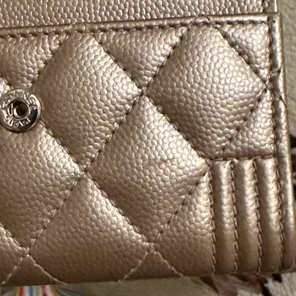Authentic CHANEL Caviar Quilted Boy Flap Card holder Taupe Lambskin